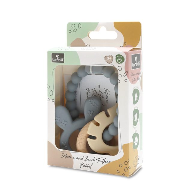 Silikonsko grizalo z bukovim lesom Lorelli ZAJČEK siv